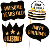 PartyCorp Black and Gold Happy Birthday Photo Booth, Photo Shoot Props and Accessories, Pack Of 18